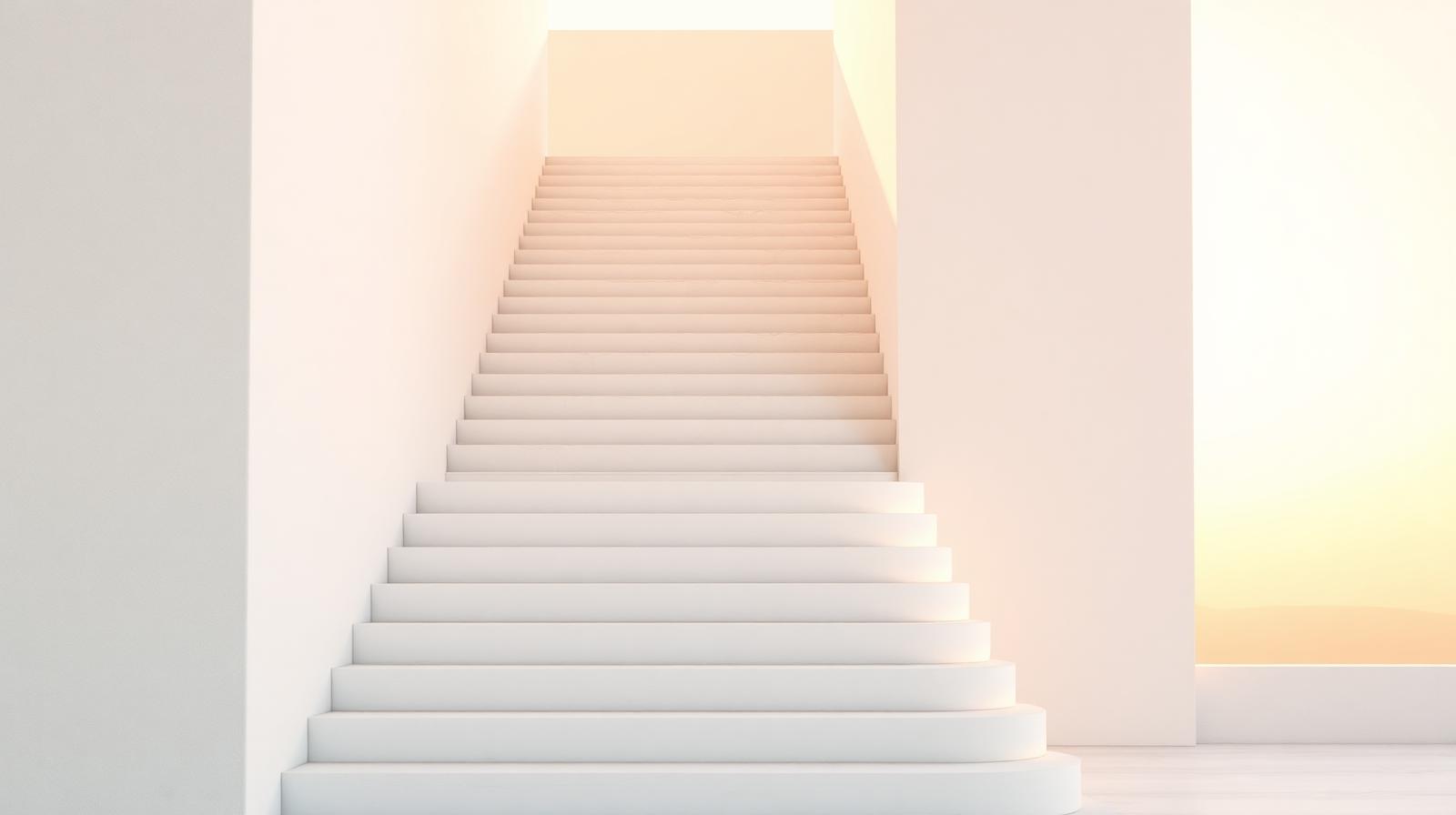 A staircase ascending into golden morning light — the ladder of ascent